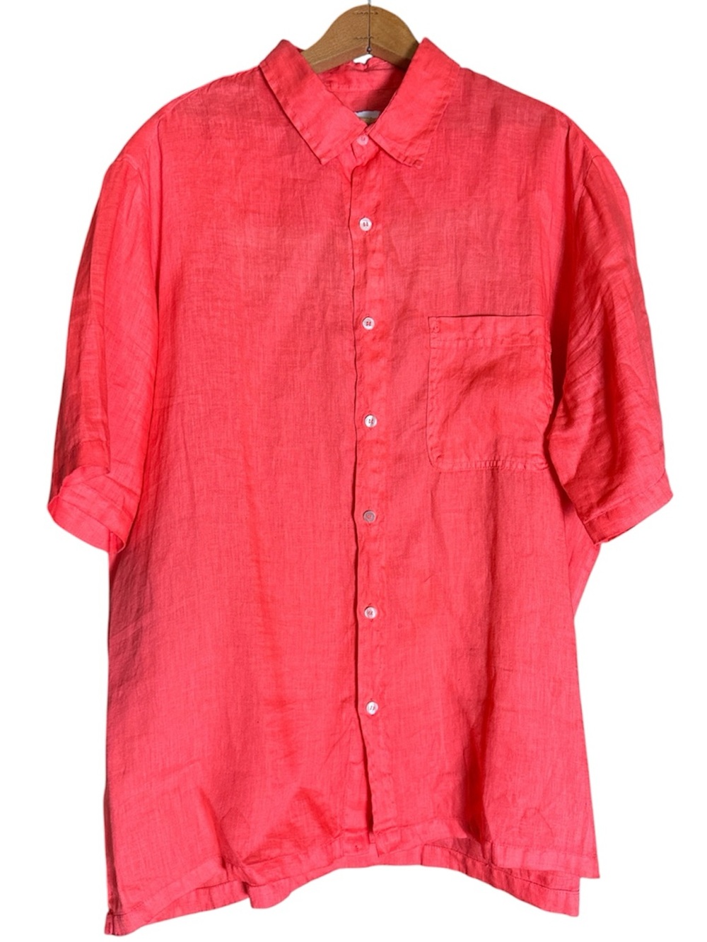 Haris Linen short sleeve camp shirt Bright Orange Size XL